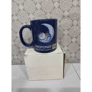 Protonix 40mg Mug Navy Blue‎ Coffee Cup Novelty Cat On Moon Advertising